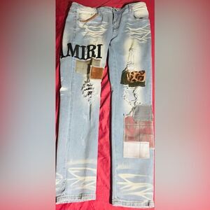 Amiri Moto Jeans - Size 38- XL - Distressed - Patchwork Jeans - Light Blue